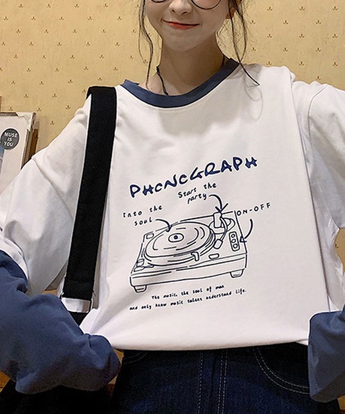 meJane(ミージェーン)の「コントラストポッププリントドッキングTシャツ【ZOZOTOWN限定】(Tシャツ/カットソー・レディース・ホワイト/ネイビー・FREE)」の7枚目の写真