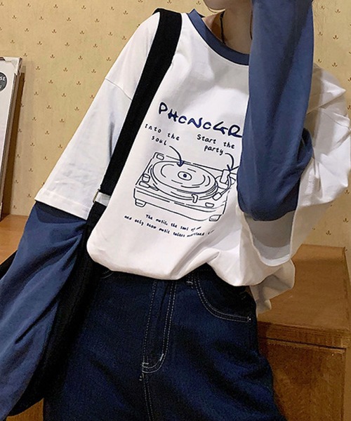 meJane(ミージェーン)の「コントラストポッププリントドッキングTシャツ【ZOZOTOWN限定】(Tシャツ/カットソー・レディース・ホワイト/ネイビー・FREE)」の4枚目の写真