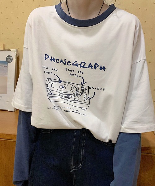 meJane(ミージェーン)の「コントラストポッププリントドッキングTシャツ【ZOZOTOWN限定】(Tシャツ/カットソー・レディース・ホワイト/ネイビー・FREE)」の3枚目の写真