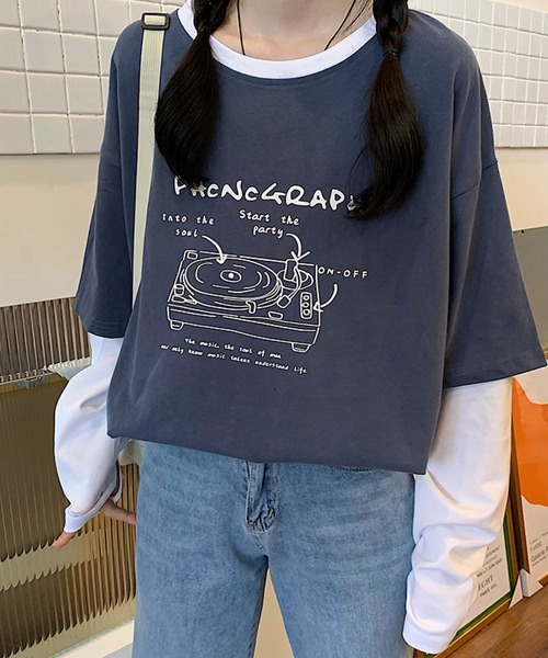 meJane(ミージェーン)の「コントラストポッププリントドッキングTシャツ【ZOZOTOWN限定】(Tシャツ/カットソー・レディース・ホワイト/ネイビー・FREE)」の6枚目の写真