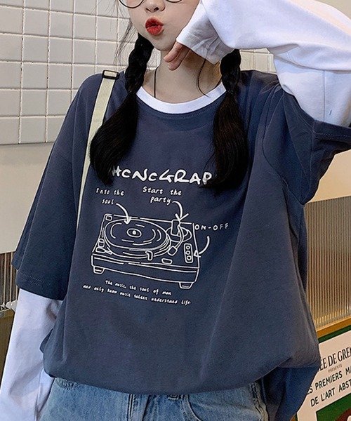 meJane(ミージェーン)の「コントラストポッププリントドッキングTシャツ【ZOZOTOWN限定】(Tシャツ/カットソー・レディース・ホワイト/ネイビー・FREE)」の5枚目の写真