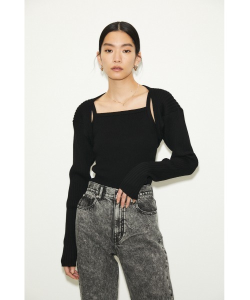 THROW by SLY（スローバイスライ）の「THROW 2P HG ARM RIB TOPS ハイゲージ リブ トップス（カーディガン/ボレロ・レディース・ブラック/イエロー・FREE）」の2枚目の写真