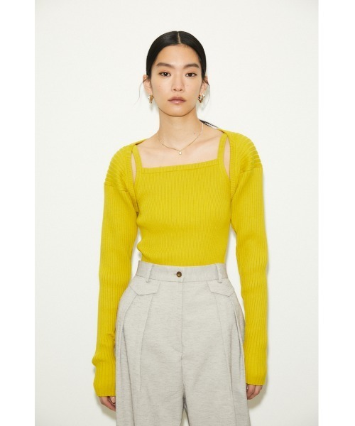 THROW by SLY（スローバイスライ）の「THROW 2P HG ARM RIB TOPS ハイゲージ リブ トップス（カーディガン/ボレロ・レディース・ブラック/イエロー・FREE）」の3枚目の写真