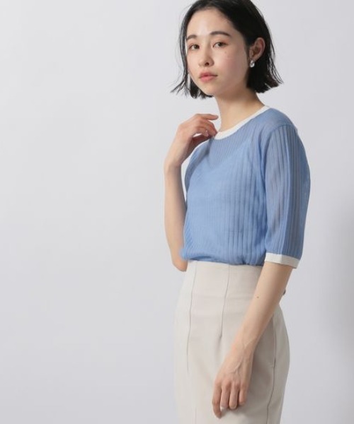 LOWRYS FARM（ローリーズファーム）の「バイカラーシアーリブ５Ｓ　276104（ニット/セーター・レディース・ブラック/ベージュ/ブルー・FREE）」の10枚目の写真