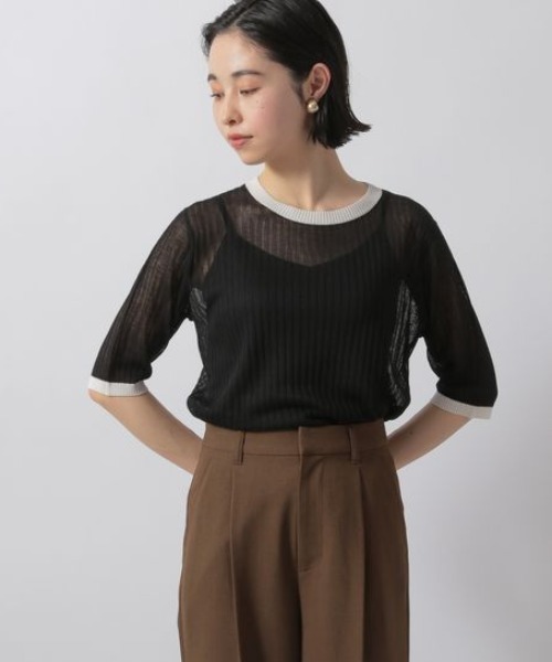 LOWRYS FARM（ローリーズファーム）の「バイカラーシアーリブ５Ｓ　276104（ニット/セーター・レディース・ブラック/ベージュ/ブルー・FREE）」の8枚目の写真