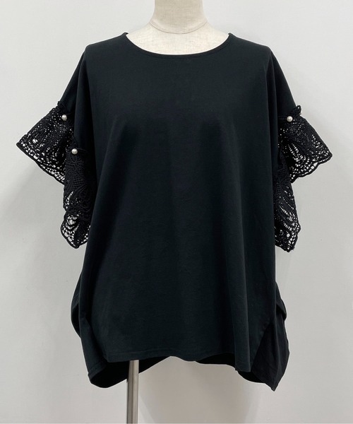 PICCIN（ピッチン）の「袖パールレースプルオーバー（Tシャツ/カットソー・レディース・ブラック/オフホワイト・M/L）」の5枚目の写真