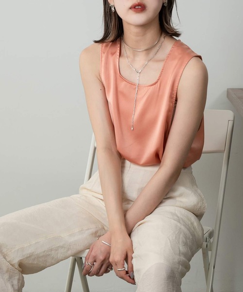 Amiur（エミレ）の「vintage satin no sleeve（Tシャツ/カットソー・レディース・アイボリー/ライム/サーモンピンク・FREE）」の7枚目の写真