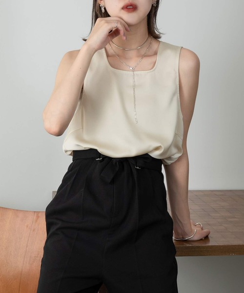 Amiur（エミレ）の「vintage satin no sleeve（Tシャツ/カットソー・レディース・アイボリー/ライム/サーモンピンク・FREE）」の4枚目の写真