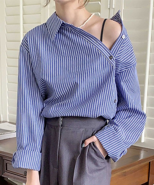 Amulet(アミュレット)の「アシンメトリーストライプブラウス(シャツ/ブラウス・レディース・ブルー・L/M/XL)」の5枚目の写真