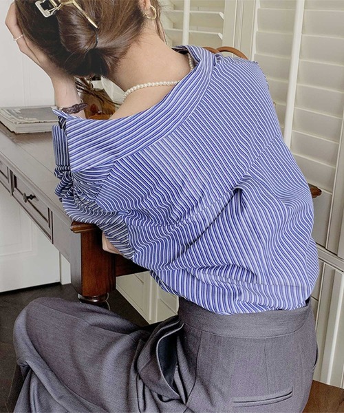 Amulet(アミュレット)の「アシンメトリーストライプブラウス(シャツ/ブラウス・レディース・ブルー・L/M/XL)」の3枚目の写真