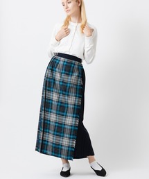 オニールオブダブリン　O'NEIL OF DUBLIN ブルーチェックスカート O'NEIL of DUBLIN（オニールオブダブリン） WRAP SKIRT ウール タック