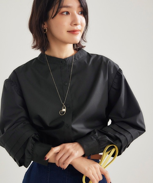 BELLUNA PLUS（ベルーナ）の「タックデザインボリュームスリーブブラウス（シャツ/ブラウス・レディース・ホワイト/ブラック/ストライプ・MEDIUM/LARGE）」の6枚目の写真