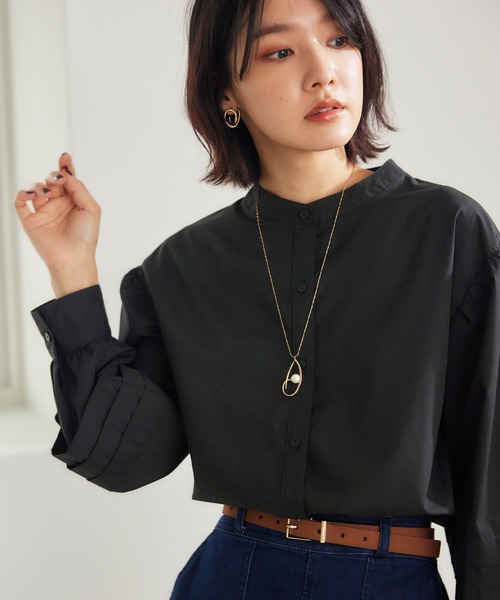 BELLUNA PLUS（ベルーナ）の「タックデザインボリュームスリーブブラウス（シャツ/ブラウス・レディース・ホワイト/ブラック/ストライプ・MEDIUM/LARGE）」の11枚目の写真