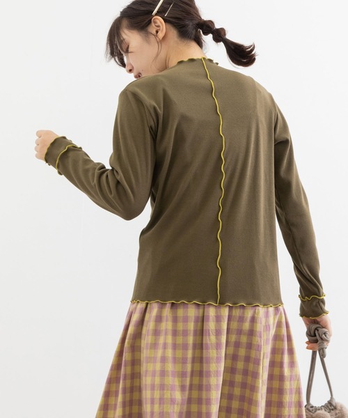 POU DOU DOU（プードゥドゥ）の「起毛テレコ2way配色メロートップス（Tシャツ/カットソー・レディース・マスタード/パープル/アイボリー/カーキ・3）」の15枚目の写真