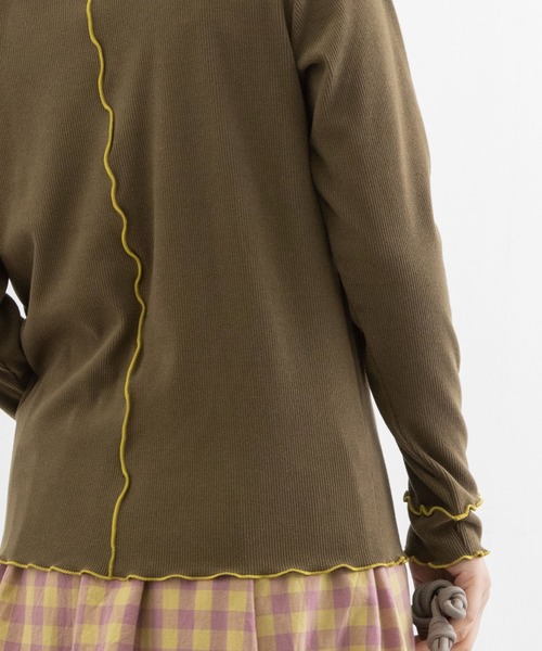 POU DOU DOU（プードゥドゥ）の「起毛テレコ2way配色メロートップス（Tシャツ/カットソー・レディース・マスタード/パープル/アイボリー/カーキ・3）」の9枚目の写真