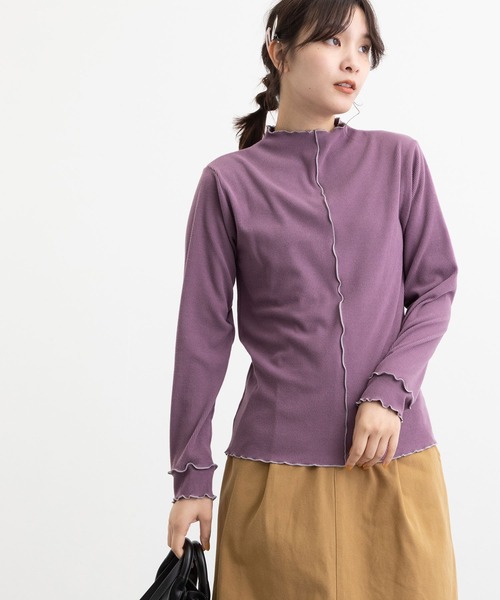 POU DOU DOU（プードゥドゥ）の「起毛テレコ2way配色メロートップス（Tシャツ/カットソー・レディース・マスタード/パープル/アイボリー/カーキ・3）」の12枚目の写真