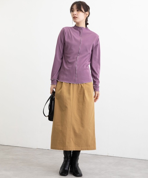 POU DOU DOU（プードゥドゥ）の「起毛テレコ2way配色メロートップス（Tシャツ/カットソー・レディース・マスタード/パープル/アイボリー/カーキ・3）」の16枚目の写真