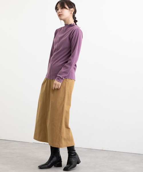 POU DOU DOU（プードゥドゥ）の「起毛テレコ2way配色メロートップス（Tシャツ/カットソー・レディース・マスタード/パープル/アイボリー/カーキ・3）」の6枚目の写真