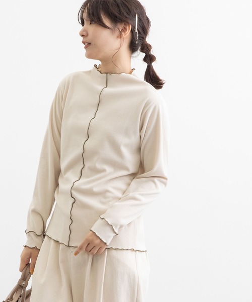 POU DOU DOU（プードゥドゥ）の「起毛テレコ2way配色メロートップス（Tシャツ/カットソー・レディース・マスタード/パープル/アイボリー/カーキ・3）」の10枚目の写真