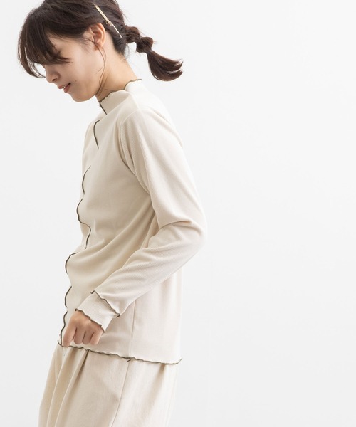 POU DOU DOU（プードゥドゥ）の「起毛テレコ2way配色メロートップス（Tシャツ/カットソー・レディース・マスタード/パープル/アイボリー/カーキ・3）」の13枚目の写真