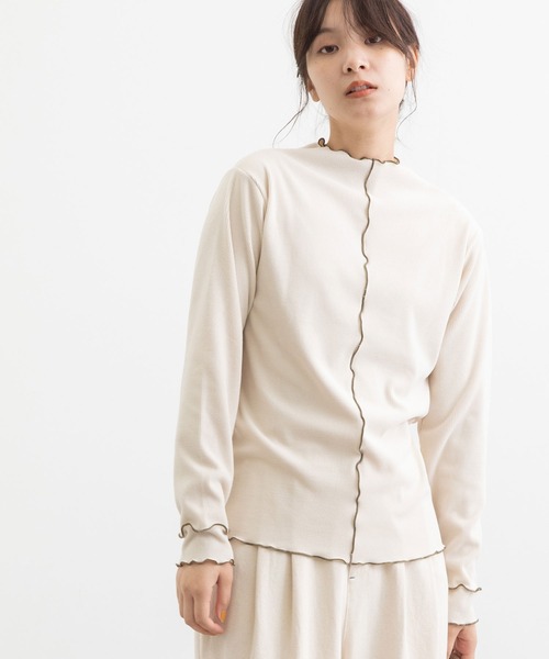 POU DOU DOU（プードゥドゥ）の「起毛テレコ2way配色メロートップス（Tシャツ/カットソー・レディース・マスタード/パープル/アイボリー/カーキ・3）」の17枚目の写真