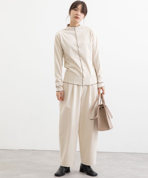 POU DOU DOU（プードゥドゥ）の「起毛テレコ2way配色メロートップス（Tシャツ/カットソー・レディース・マスタード/パープル/アイボリー/カーキ・3）」の7枚目の写真