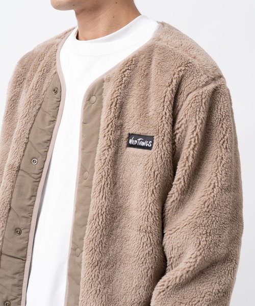 WILD THINGS(ワイルドシングス)の「【 WILD THINGS / ワイルドシングス 】 フラッフィーボアカーディガン FLUFFY BOA CARDIGAN フリース INS WT22133KY(ノーカラージャケット・メンズ・ブラック/グレイッシュベージュ・MEDIUM/LARGE)」の12枚目の写真