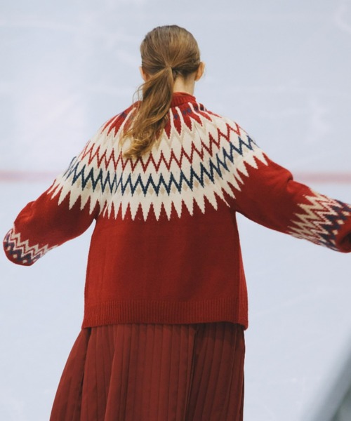 EDIT Gris（エディットグリ）の「求心柄ニットカーディガン（ニット/セーター・レディース・ブラック/レッド/アイボリー・FREE）」の5枚目の写真