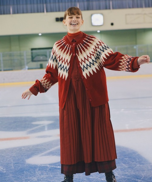 EDIT Gris（エディットグリ）の「求心柄ニットカーディガン（ニット/セーター・レディース・ブラック/レッド/アイボリー・FREE）」の6枚目の写真