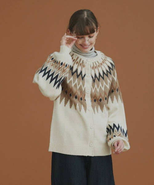 EDIT Gris（エディットグリ）の「求心柄ニットカーディガン（ニット/セーター・レディース・ブラック/レッド/アイボリー・FREE）」の14枚目の写真