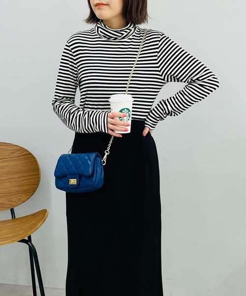 un dix cors（アンディコール）の「機能に優れた　あったかボーダータートルネック（Tシャツ/カットソー・レディース・グレー/アイボリー・FREE）」の7枚目の写真