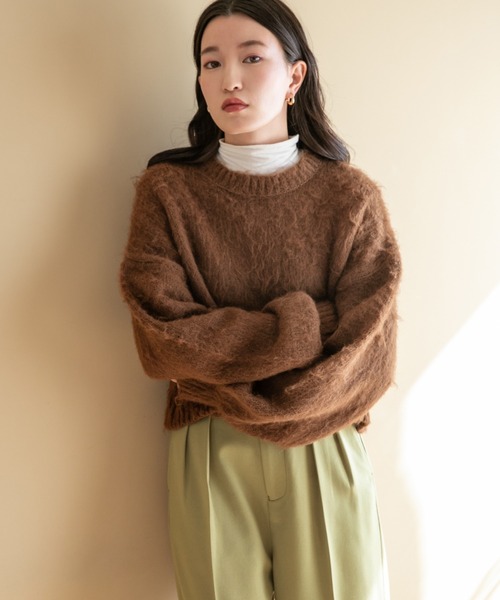 LOWRYS FARM(ローリーズファーム)の「シャギークロップドプルオーバーロングスリーブ 180640(ニット/セーター・レディース・ピンク/ブラウン/アイボリー・FREE)」の7枚目の写真