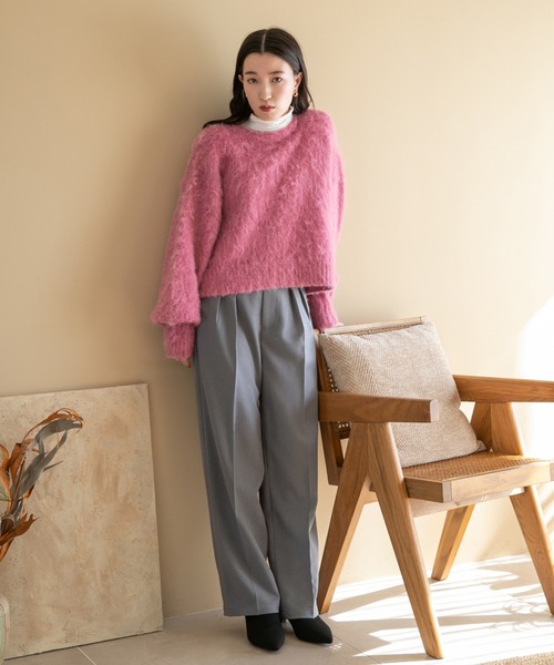 LOWRYS FARM(ローリーズファーム)の「シャギークロップドプルオーバーロングスリーブ 180640(ニット/セーター・レディース・ピンク/ブラウン/アイボリー・FREE)」の8枚目の写真