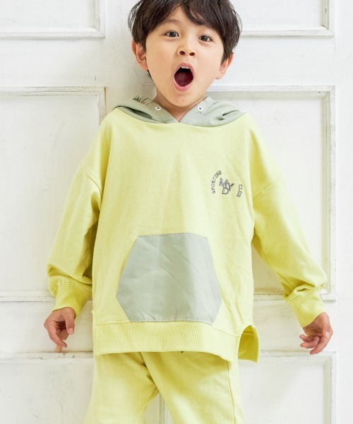 MAKE YOUR DAY（メイクユアデイ）の「異素材切替フーディー■80～140cm（パーカー・キッズ・イエロー/ライトグレー・100/120/130/140/80/90/110）」の7枚目の写真