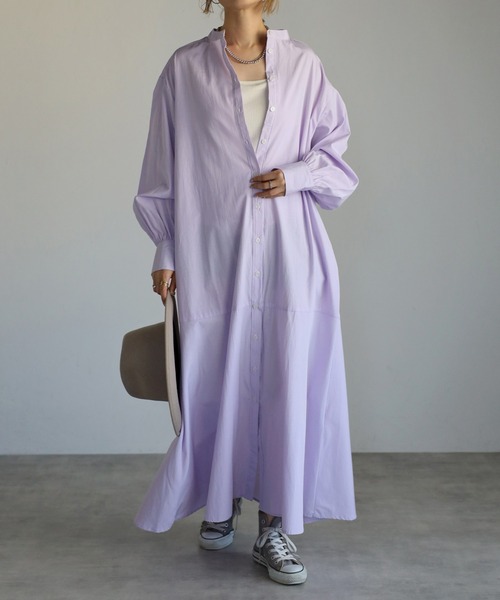 r.(アールドット)の「ストライプ マーメイドワンピース(シャツワンピース・レディース・グレー/ライトブルー/ネイビー/パープル/ラベンダー・FREE)」の5枚目の写真