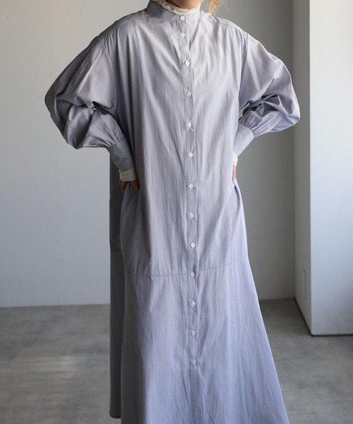 r.(アールドット)の「ストライプ マーメイドワンピース(シャツワンピース・レディース・グレー/ライトブルー/ネイビー/パープル/ラベンダー・FREE)」の7枚目の写真