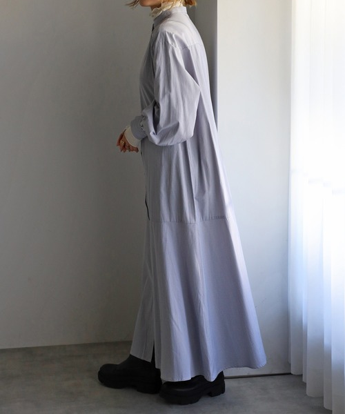 r.(アールドット)の「ストライプ マーメイドワンピース(シャツワンピース・レディース・グレー/ライトブルー/ネイビー/パープル/ラベンダー・FREE)」の12枚目の写真