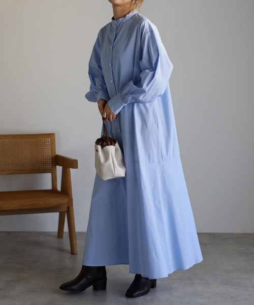 r.(アールドット)の「ストライプ マーメイドワンピース(シャツワンピース・レディース・グレー/ライトブルー/ネイビー/パープル/ラベンダー・FREE)」の15枚目の写真