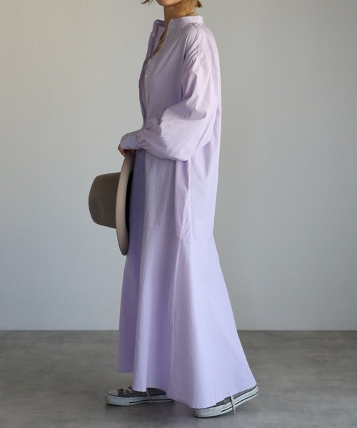 r.(アールドット)の「ストライプ マーメイドワンピース(シャツワンピース・レディース・グレー/ライトブルー/ネイビー/パープル/ラベンダー・FREE)」の21枚目の写真