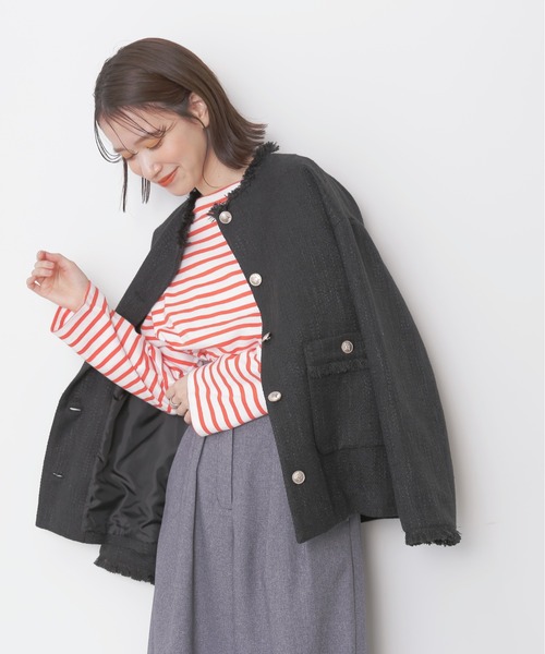 N.（N. Natural Beauty Basic）（エヌエヌナチュラルビューティーベーシック）の「【S Size Line】◆ライトツイードジャケット（ノーカラージャケット・レディース・イエロー/スミクロ/ライトベージュ・SMALL/MEDIUM）」の18枚目の写真