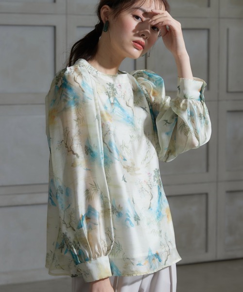 miclat（ミクラ）の「大きいサイズ　オーガンジーぼかし花柄ブラウス　miclat（シャツ/ブラウス・レディース・グリーン系/ピンク系・L/LL/3L/4L/5L）」の16枚目の写真