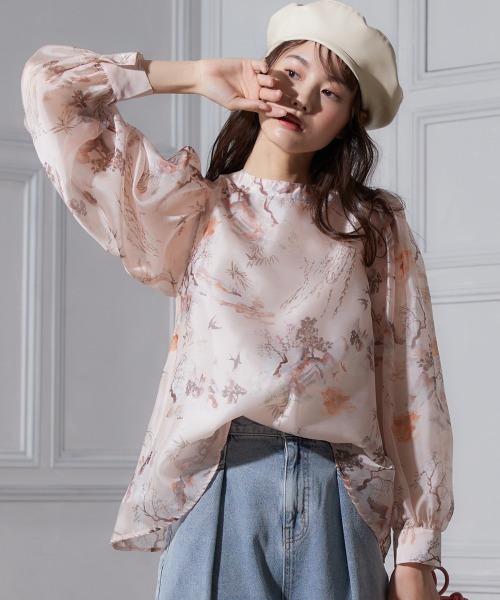 miclat（ミクラ）の「大きいサイズ　オーガンジーぼかし花柄ブラウス　miclat（シャツ/ブラウス・レディース・グリーン系/ピンク系・L/LL/3L/4L/5L）」の18枚目の写真