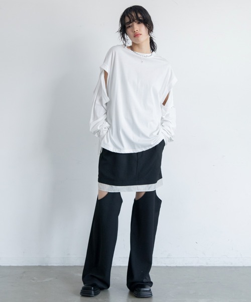 VACANCY(ヴァカンシー)の「2wayスリーブTシャツ(Tシャツ/カットソー・レディース・ホワイト/ライトグレー/グリーン/ブラック/ダークブルー・FREE)」の9枚目の写真
