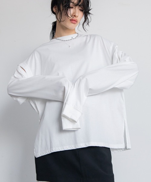 VACANCY(ヴァカンシー)の「2wayスリーブTシャツ(Tシャツ/カットソー・レディース・ホワイト/ライトグレー/グリーン/ブラック/ダークブルー・FREE)」の6枚目の写真