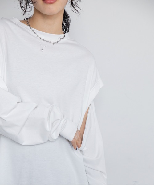 VACANCY(ヴァカンシー)の「2wayスリーブTシャツ(Tシャツ/カットソー・レディース・ホワイト/ライトグレー/グリーン/ブラック/ダークブルー・FREE)」の7枚目の写真