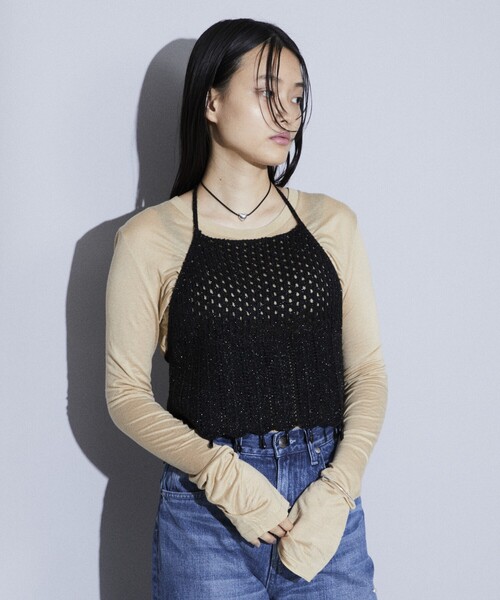 Firsthand(ファーストハンド)の「Firsthand/ファーストハンド グリッターニットビスチェ(ベスト・レディース・ブラック/シルバー・FREE)」の4枚目の写真