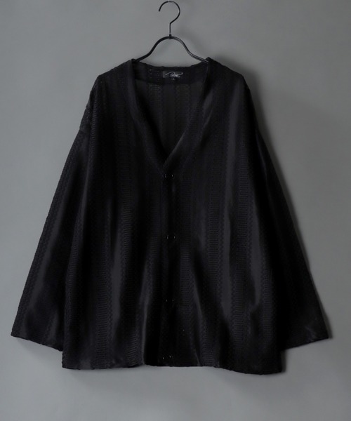 SITRY(シトリー)の「Openwork varfus knitting cardigan/透かし編み サマーニット バルファス カーディガン(カーディガン/ボレロ・メンズ・グレー系その他/ブルー系その他/イエロー系その他/ブラック/チャコールグレー/ネイビー・M/L)」の2枚目の写真