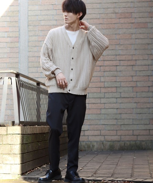 SITRY(シトリー)の「Openwork varfus knitting cardigan/透かし編み サマーニット バルファス カーディガン(カーディガン/ボレロ・メンズ・グレー系その他/ブルー系その他/イエロー系その他/ブラック/チャコールグレー/ネイビー・M/L)」の8枚目の写真