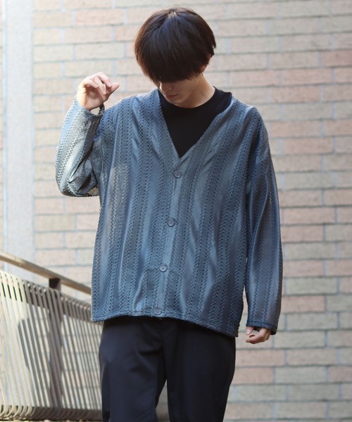 SITRY(シトリー)の「Openwork varfus knitting cardigan/透かし編み サマーニット バルファス カーディガン(カーディガン/ボレロ・メンズ・グレー系その他/ブルー系その他/イエロー系その他/ブラック/チャコールグレー/ネイビー・M/L)」の22枚目の写真