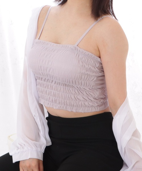 Lace Ladies(レースレディース)の「シャーリングカップインキャミソール(キャミソール・レディース・ホワイト/イエロー/グレー/ブラック・FREE)」の3枚目の写真